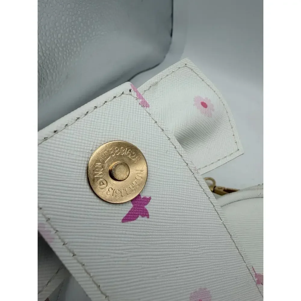 UNDER ONE SKY Mini Backpack Purse White Pink Bear Print Bow Bag Charm